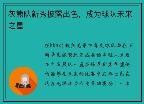 灰熊队新秀披露出色，成为球队未来之星