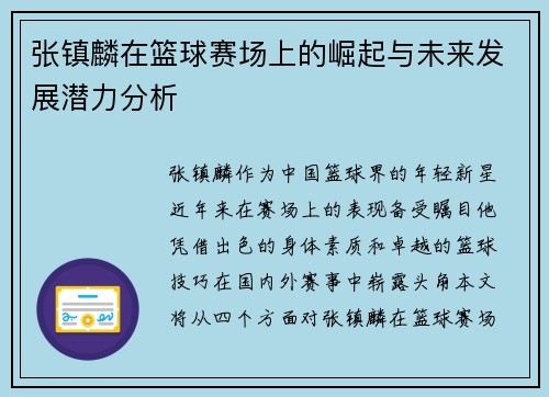 张镇麟在篮球赛场上的崛起与未来发展潜力分析